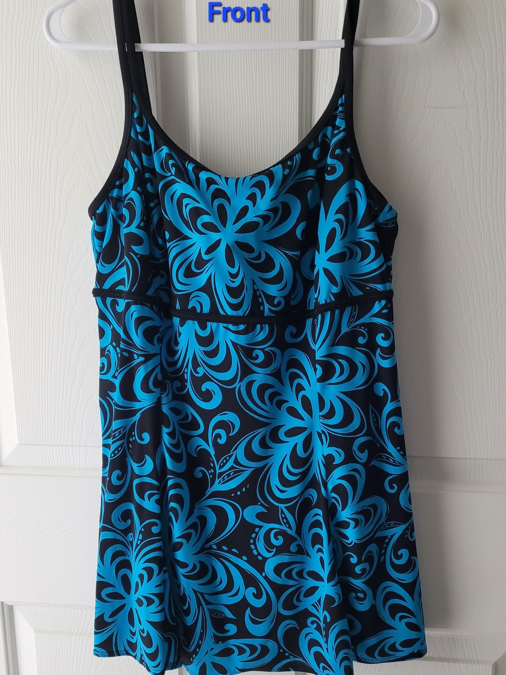croft & barrow Black One-Piece Swim Dress with Bright Blue Floral Print